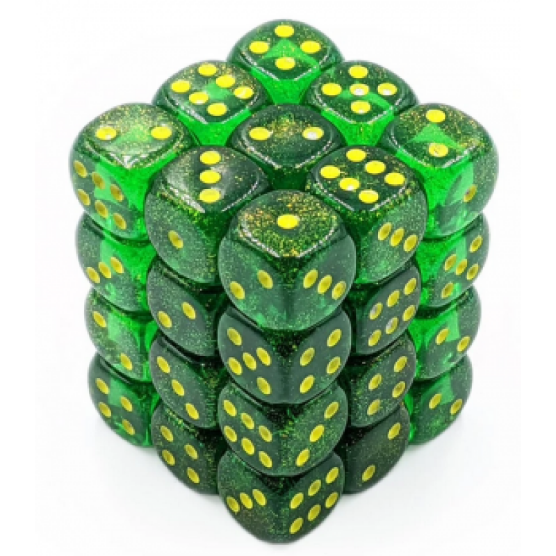 Chessex Signature 12mm d6 with pips Dice Blocks (36 Dice) - Borealis Maple Green/yellow